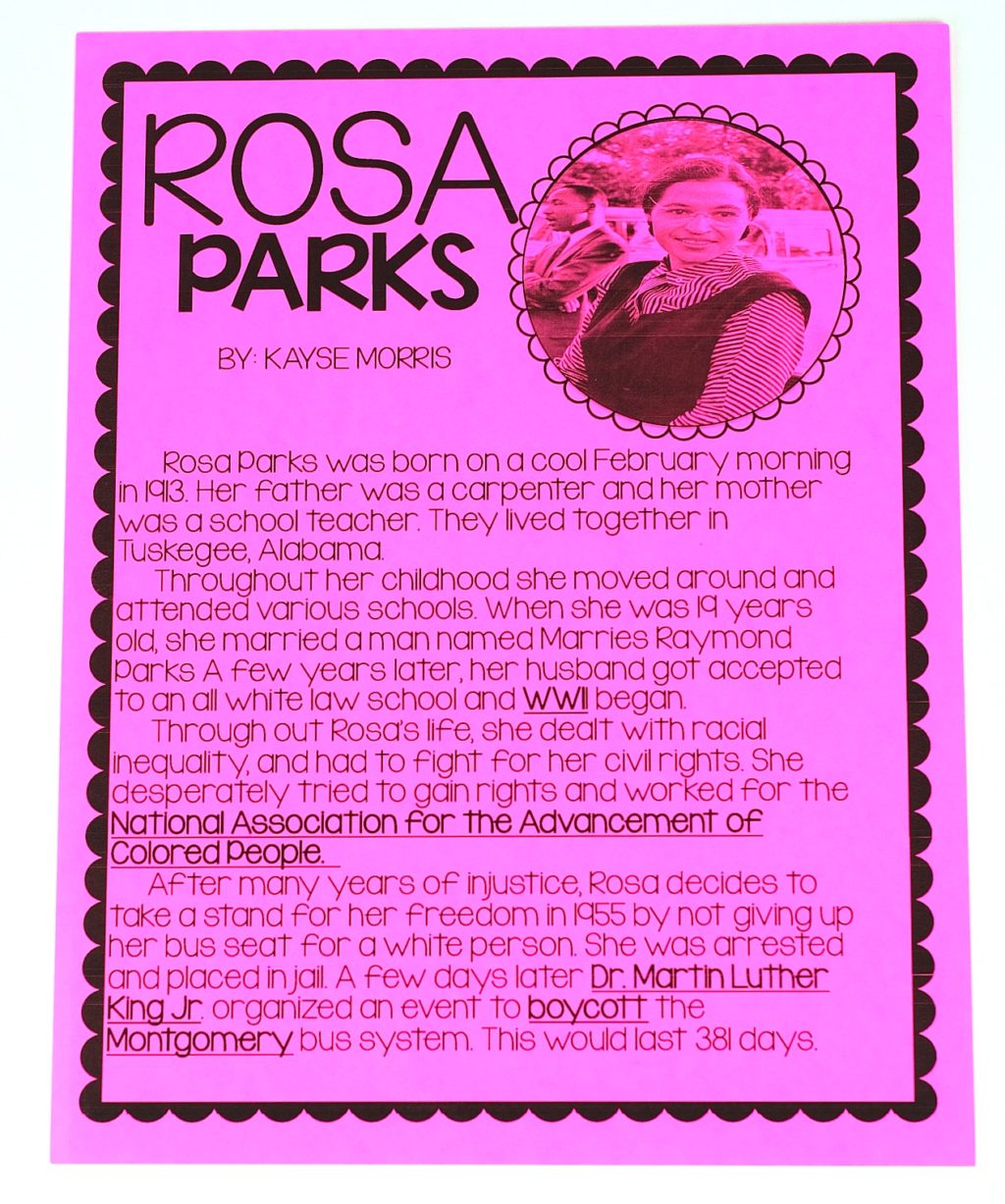 Activities for Black History Month Rosa Parks